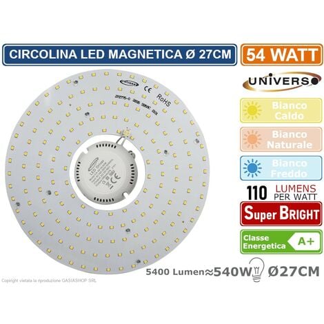 UNIVERSO CIRCOLINA MAGNETICA NEON LED PIASTRA DISCO ANELLO PLAFONIERA CIRCOLARE LAMPADA T9 G10Q 54W Ø27CM - Colore Luce: Bianco Naturale