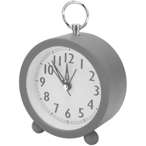 Circular Alarm Clock Battery Powered Electronic Alarm Clock Simple Plastic Button Alarm Clock for Bedroom Bedside Desk Grey