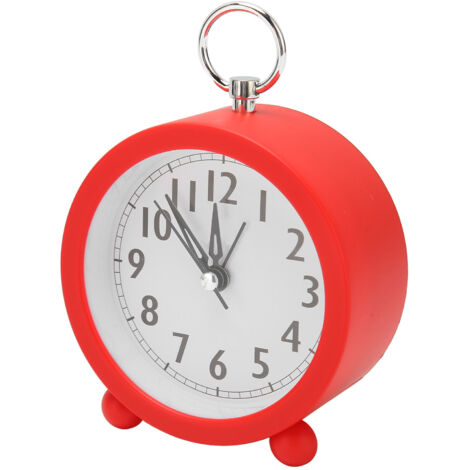 Circular Alarm Clock Battery Powered Electronic Alarm Clock Simple Plastic Button Alarm Clock for Bedroom Bedside Desk Red