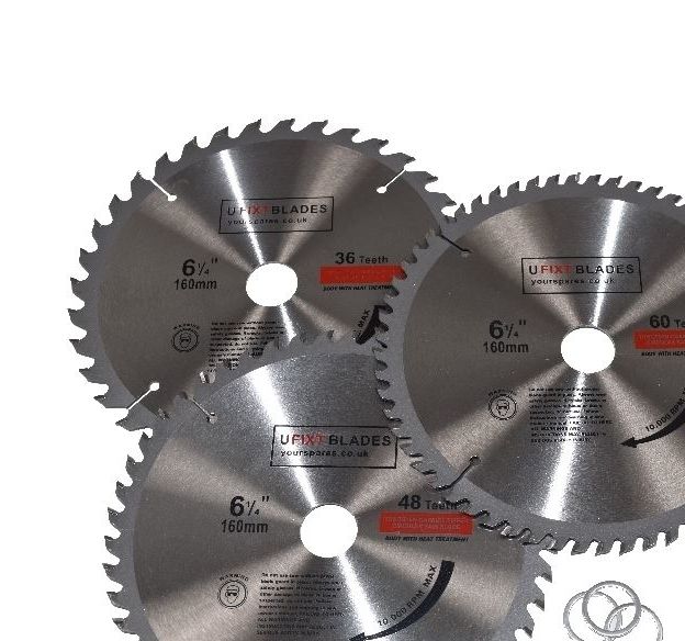 Ufixt - Circular Saw Blades 160mm x 20mm TCT Tungsten Carbide Teeth 36 48 and 60 Tooth Triple Pack