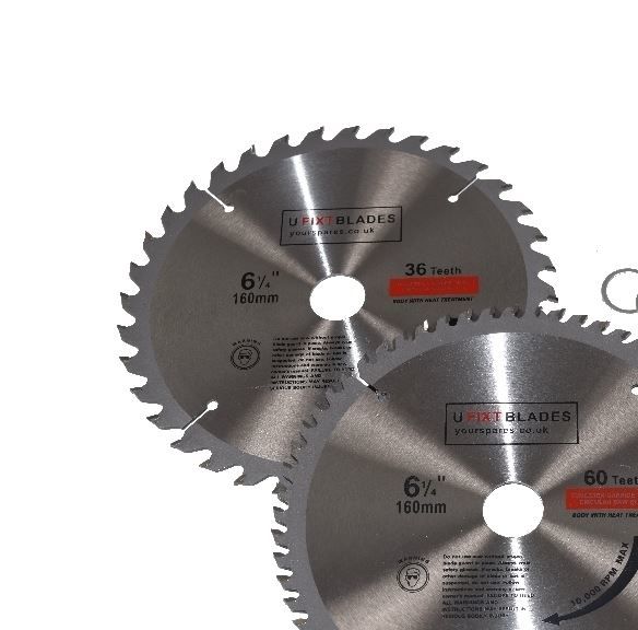 Ufixt - Circular Saw Blades 160mm x 20mm TCT Tungsten Carbide Teeth 36 and 60 Tooth Twin Pack