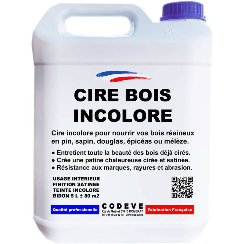 Cire Bois Incolore - 5 l - Codeve Bois - Pour L'entretien De Votre Bois Résineux En Pin, Sapin, épicéas Ou Mélèze.