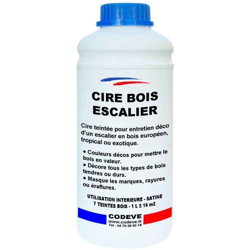 Codève Bois - Cire Escalier Bois - 1 l - Codeve Bois - Chêne foncé - Pour Un Entretien Déco D'un Escalier En Bois Européen, Tropical Ou Exotique.
