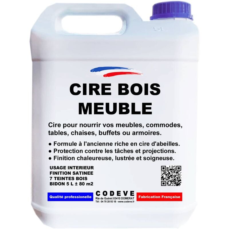 Cire Meubles Bois - 4x5 l - Codeve Bois - Chêne clair - Pour L'entretien D'un Meuble, Table, Commode, Buffet Ou Armoire En Bois.
