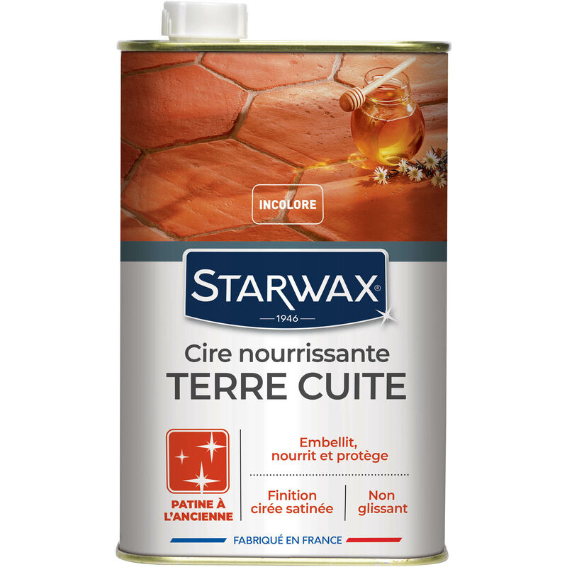 Starwax - Cire nourrissante (patine à l'ancienne) pour tomettes et terres cuites teinte incolore 1L