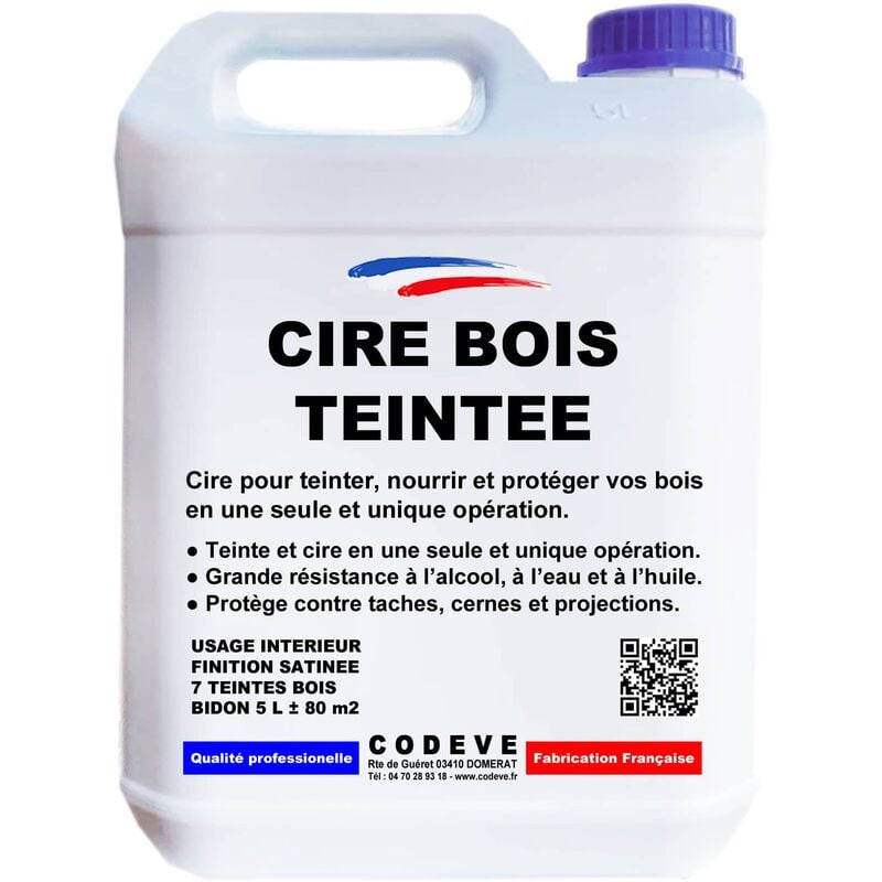Cire Bois Teintee - 5 l - Codeve Bois - Incolore - Pour L'entretien De Tous Vos Types De Bois Massif, Stratifié, Lamellé Ou Collé.