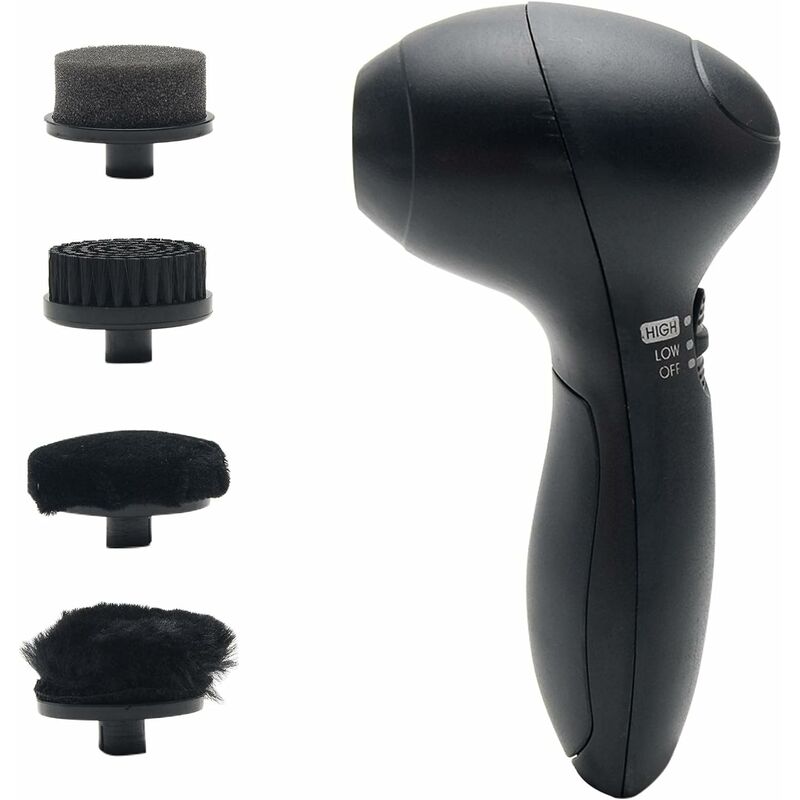 Cireuse à chaussures électrique pour l'entretien du cuir Brosse à chaussures électrique portable avec 4 brosses (noir - batterie non incluse)