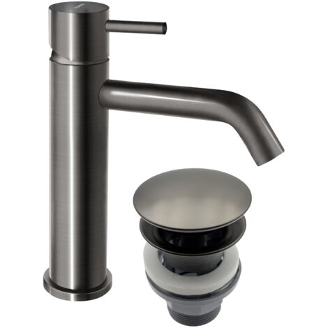 CIRICULUS Robinet mitigeur + bonde gris brossé