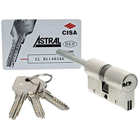 CISA 10A3S707012, Cilindro Europeo Astral S, Ottone Nichelato, 30/30 mm, Predisposizione per Pomolo, Gambo Accorciabile