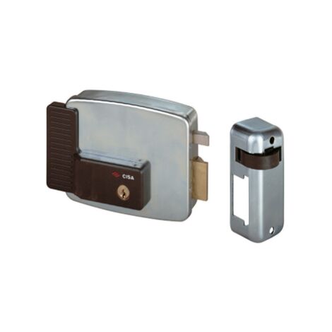 Cisa art 11721 SX serrure e'lectrique pour portail 80 mm boitier 128x106mm cylindre fixe avec contreplaque et auvent
