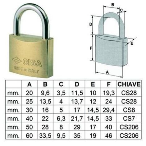 CISA - LUCCHETTO OTTONE ARCO NORMALE 22010-- - mm.30 --  FER 64279