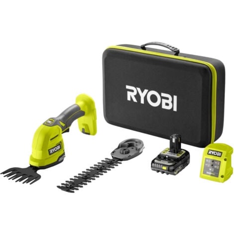 RYOBI Cisaille a gazon - sculpteur de végétaux 18V RY18GSA-0 + 1 batterie lithium+ 18V 2,0 Ah et 1 chargeur 1,5 A + Mallette de ran…