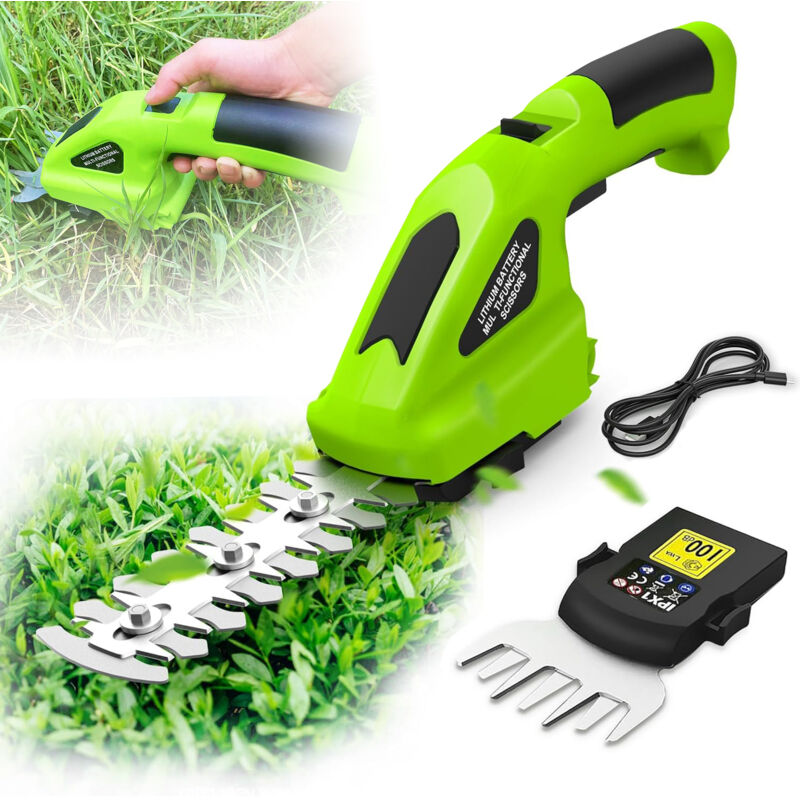 Cisaille de jardin Ultrixe Batterie Rechargeable usb de 3000mAh, Autonomie : 40 min, Avec longueur de lame : 145mm (arbustes) / 52mm (herbe), Câble