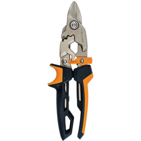 Fiskars – Cisaille à tôle PowerGear – Coupe droite 38,1mm – Acier forgé traité – Mécanisme d'engrenage pour 40% de puissance en plus