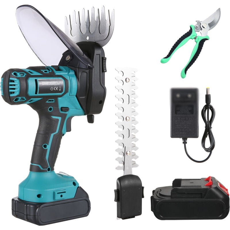 Cisaille Sculpte-Haie et Taille-Herbes sans Fil 20V - Cisaille à Gazon avec 2 Lames, Batteries 2000mAh, Chargeur pour Coupe, Elagage