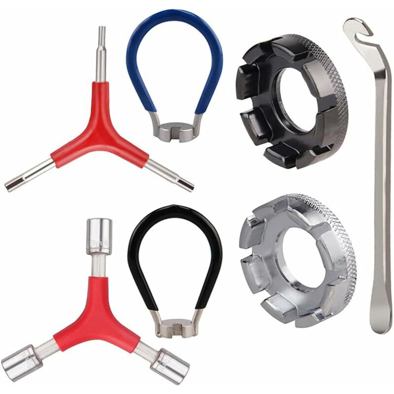 C Rayons de Vélo, 7 Pièces Tendeur Velo Outil Velo Clé de Roue de Vélo Demonte Pneu Velo pour Réparation du Tube de Vélo et Remplacement du Pneus de