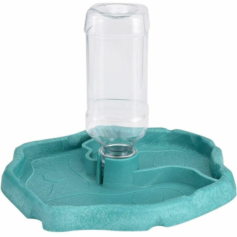 Zvd Distributeur d'Eau pour Tortues - Mangeoire 2-en-1 - Résistant aux Déversements - Bleu