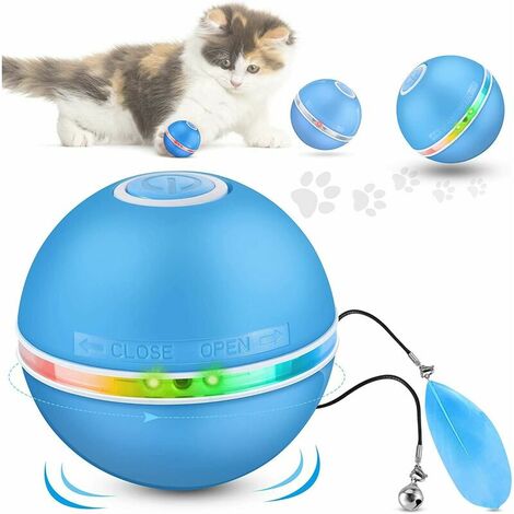 Jouet Pour Chat Interactives Balles Pour Chats Avec Lumieres Led Balle Chat Automatique Jouets Interactif Pour Chats Auto Rotative A 360 Degres Chargement Usb Pour Animaux Chien Chatons Bleu