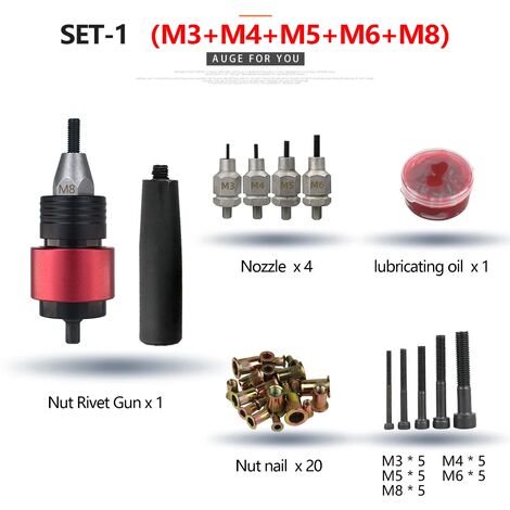 Cisea Outil d'écrou de rivetage sans fil, perceuse de rivetage, adaptateur électrique, insertion d'écrou pour le métal domestique, pièces à manipuler facilement M3-M8