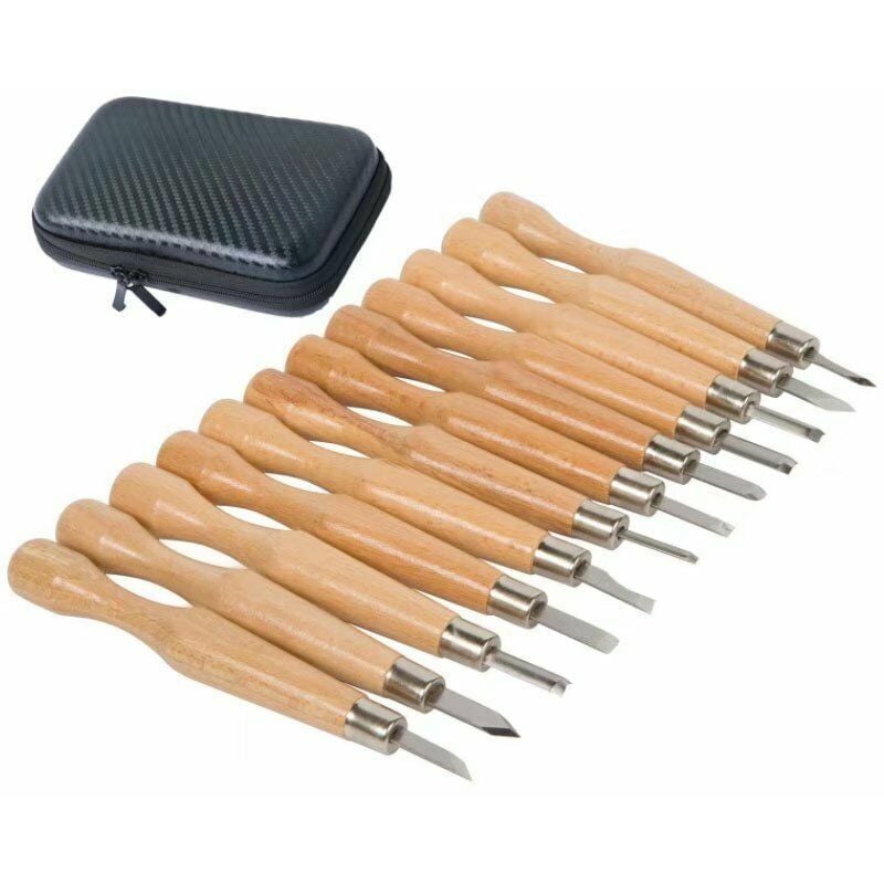 Vuszr - ciseau à bois en acier carbone SKS7 12pcs outil de gravure kit avec housse de transport craft outil pour les débutants de menuisier les