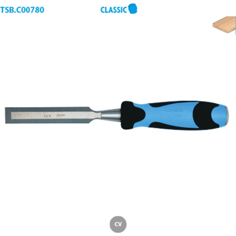 Holzbeitel mit Zweikomponenten-Griff für Holz Classic Long. Schaft 125 Long. 265 Breit. Nützlich 140 Breit. 26