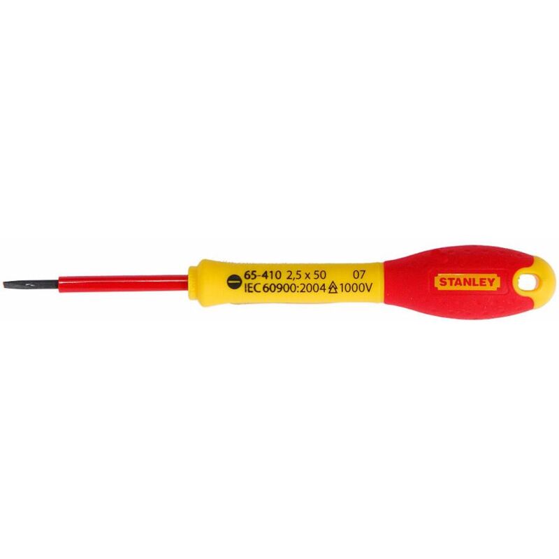 Tournevis à fente électricien - diamètre 2,5 mm - Lame 5 cm - Isolé 1000 v Stanley Fatmax