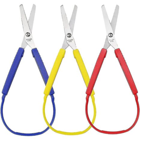 Ciseaux à boucle colorée (lot de 3), ciseaux de sécurité à ouverture automatique, prise en main facile