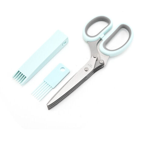 Ciseaux à herbes, coupe-herbes à herbes de cuisine multi-usages avec couvercle de sécurité et peigne de nettoyage pour hacher basilic ciboulette persil, acier inoxydable