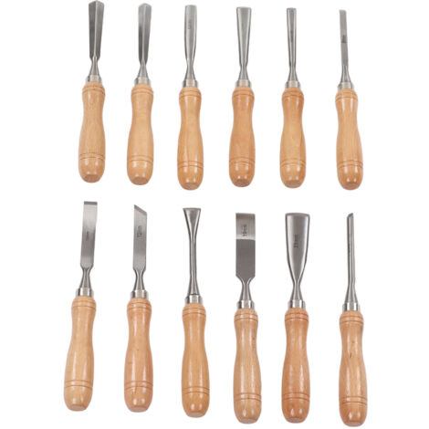 Ciseaux à main avec manche en hêtre, lame en acier au carbone, Kit de ciseaux à découper incisifs pour le travail du bois, 12 pièces