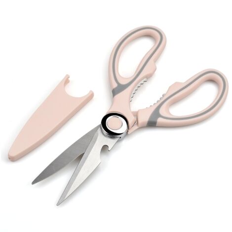 Ciseaux Cuisine, Ciseaux Cuisine Robustes, Professionnel Acier Inoxydable Ciseaux,Multiusage Ciseaux avec Couvercle(Rose)