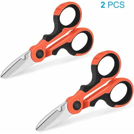 Ciseaux d’ Électricien 142mm, Ciseaux à Lame Dentelée en Acier Inoxy de Qualité, Dénudeur de Câble Professionnel en ABS à Double Injection, Tranchants et Durables, Adaptés aux Gauchers / Droitiers