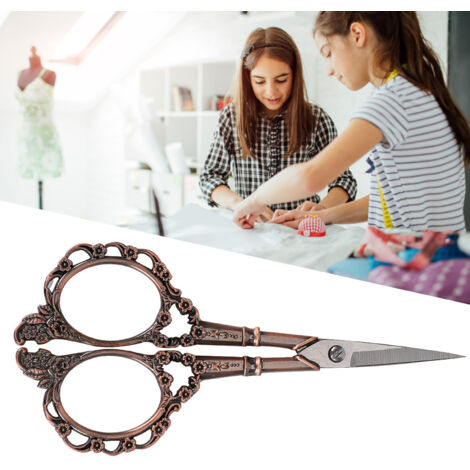 Ciseaux de Couture Vintage à Fleurs pour Broderie et Loisirs Créatifs - Finition Cuivre Patiné