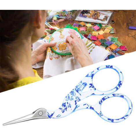 Ciseaux de couture vintage pour travaux manuels et broderie, motif fleuri bleu porcelaine