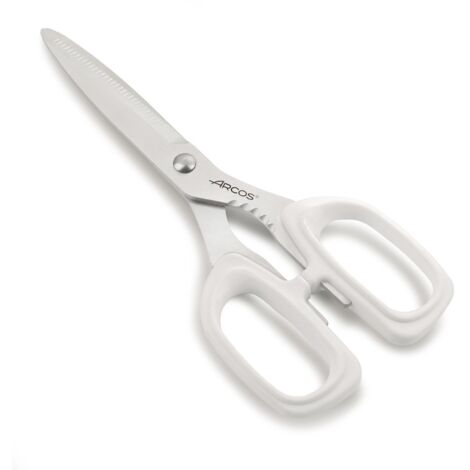 Ciseaux de cuisine Arcos 185324 en acier inoxydable NITRUM et mango en polypropylène blanc de 200 mm sous blister.