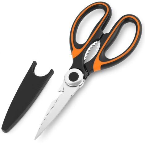 Ciseaux De Cuisine Professionnel Multiusage En Acier Inoxydable Noir Et Orange,Ciseau Cuisine en Acier Inoxydable Lame Tranchante Protège,Ciseau Cuisine Polyvalent Pour Viande, Volaille, Poisson
