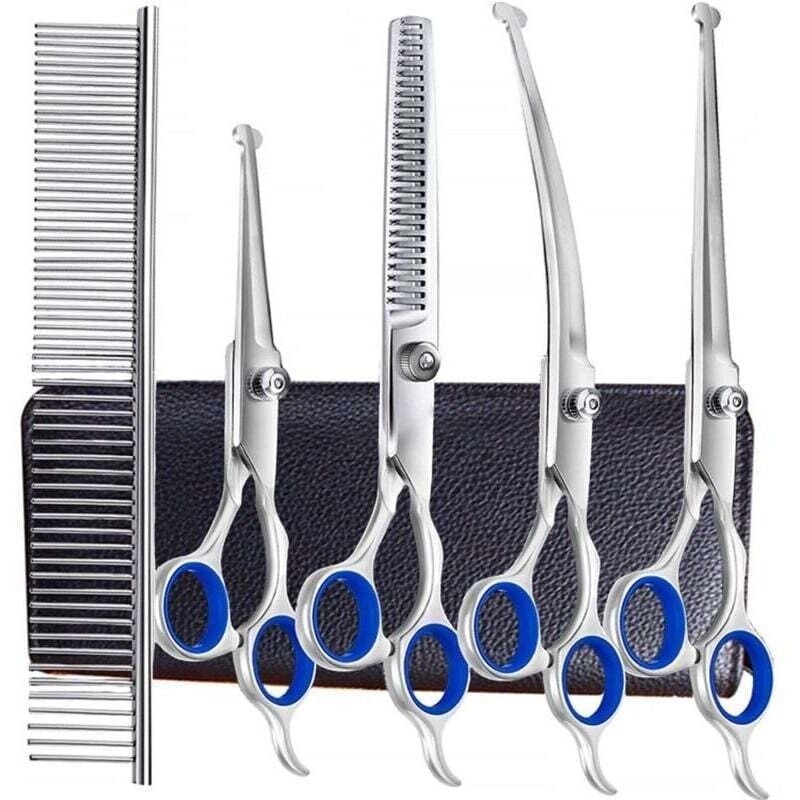 Lauwexe - Ciseaux de sécurité professionnels 6 en 1 en acier inoxydable 4CR pour chiens, chats et autres animaux