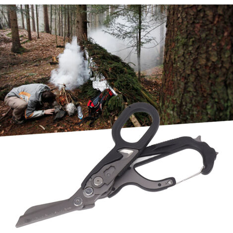 Ciseaux d'Urgence pliant multifonction en acier inoxydable Noir 360g outils survie camping famille