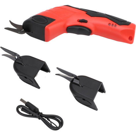 Ciseaux électriques 4,2 V avec interrupteur de sécurité, charge de type C, cisailles sans fil pour carton, cuir, tapis en plastique, rouge, 1 tête en acier tungstène + 2 alliages