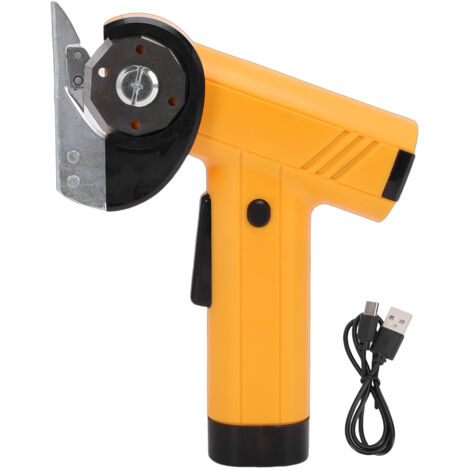 Ciseaux électriques sans fil, coupe-boîte en carton rechargeable, tissu puissant avec lames de sécurité jaunes.