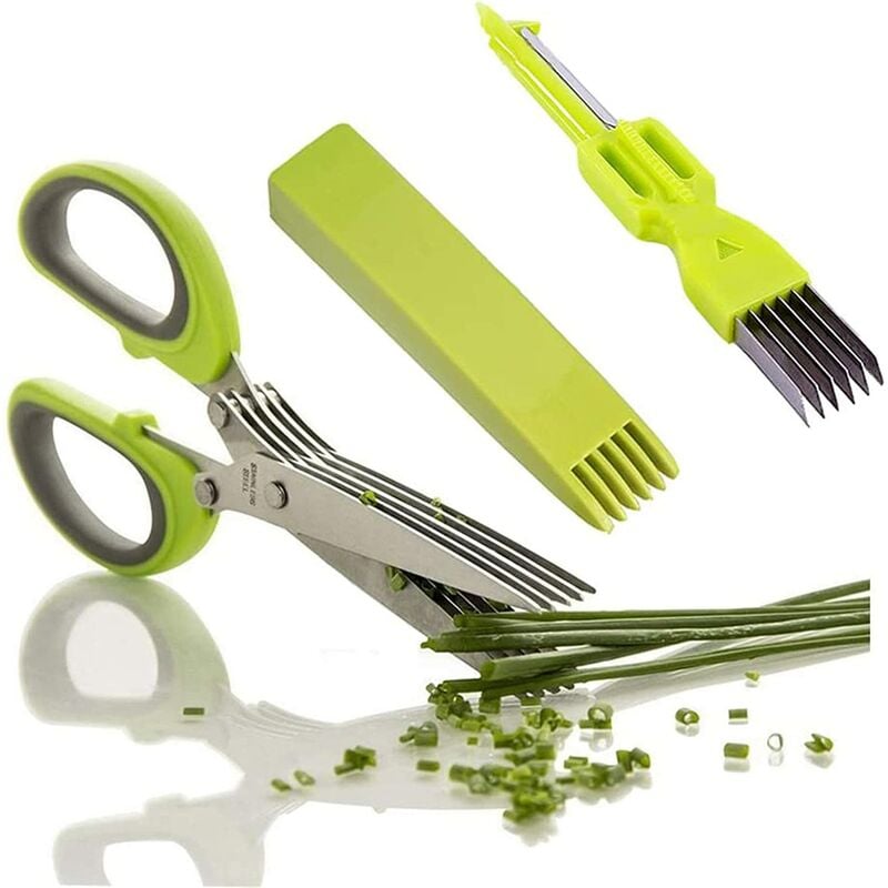 Almi - Ciseaux à Herbes,Ciseaux de 5 Lames Ciseaux Fines Herbes pour Fines Herbes Aromatiques Equipé de Peigne Nettoyage