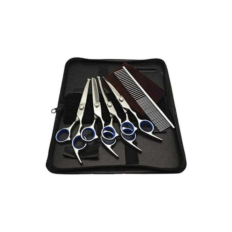 Mowze - Ensemble de ciseaux pour chien à tête ronde, acier inoxydable, bleu