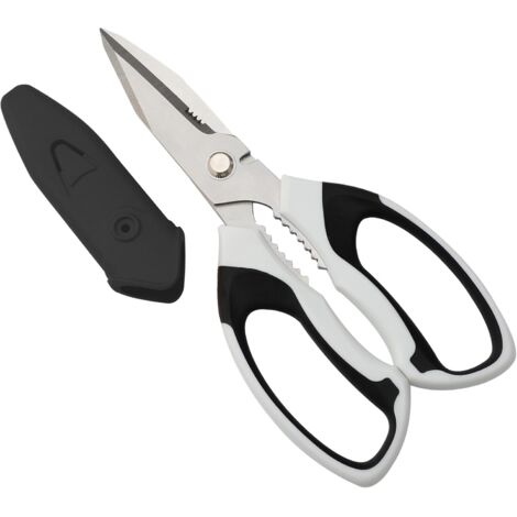 Ciseaux pratiques et polyvalents de 20,3 cm (environ), lame dentelée robuste, poignée blanche confortable, adaptés à la coupe de tapis, carton, cuir et tissus.