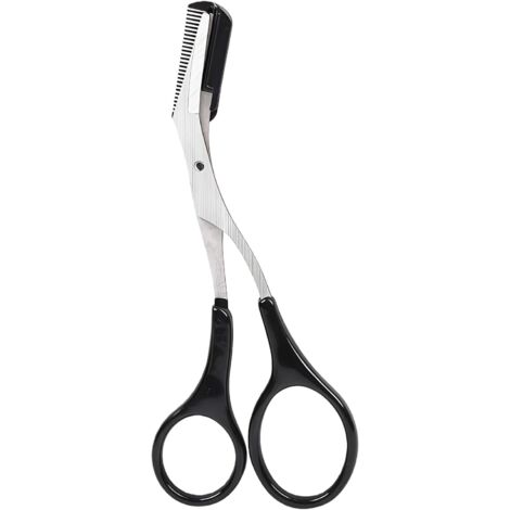 Ciseaux sourcils pro argentés avec peigne + anneaux antidérapants, précision taille/forme homme/femme