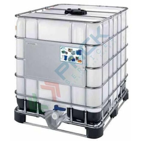 Cisterna IBC 1000 Litri in plastica, nuova, coperchio 150 mm, valvola di scarico 2, pallet in metallo/plastica, omologata ADR/ONU, colore neutro - Neutro