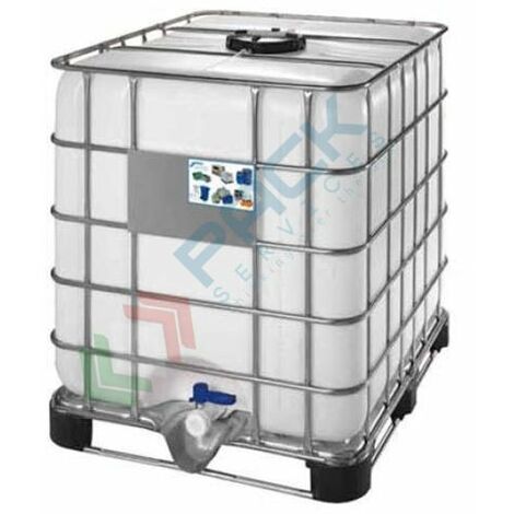 Cisterna IBC 1000 Litri in plastica, usata/rigenerata, coperchio 150 mm, valvola di scarico 2, pallet in metallo, omologata ADR/ONU, colore neutro - Neutro