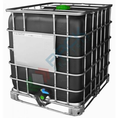 Cisterna IBC 1000 Litri in plastica, usata/rigenerata, coperchio 150 mm, valvola di scarico 2, pallet in plastica, colore nero - Nero