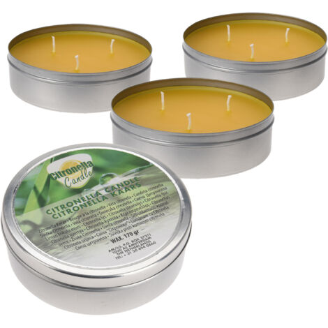 Citronella 3-Docht Kerze mit Deckel 11 cm - 12 Stück - Duftlicht mit Deckel Zitronen Aroma - Garten Balkon Camping Bistro Licht