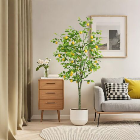 Citronnier Artificiel RéAliste Avec Fruits En Pot - Plante Artificielle Pour L'IntéRieur Et L'ExtéRieur - DéCoration Pour Salon, Bureau, Balcon, Jardin - 180 Cm