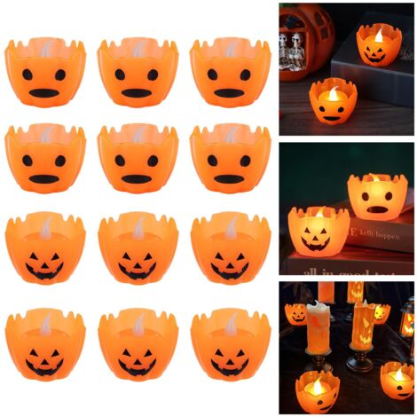 Lot De 4 Lanternes Halloween LED - Motifs Sorcière, Fantôme, Citrouille - 13x5x5 Cm - Piles Incluses