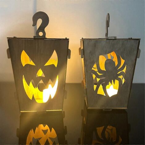 Citrouille lumineuse en bois pour Halloween, à poser sur une table, D--